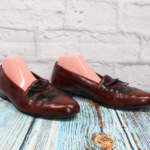 Men's Brown Woven Leather Casual Italian Loafer Dress Shoe Size 11 M - Picture 3 of 9